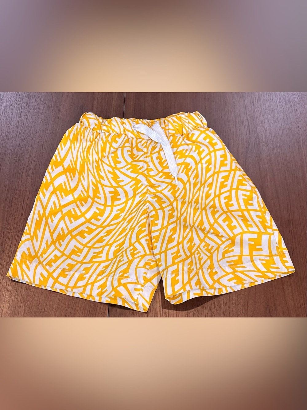Fendi Yellow and White Logo Print Kids Shorts